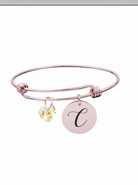 ✨Rose Gold Adjustable ‘C’ Charm Bracelet with Crystal Heart🩷